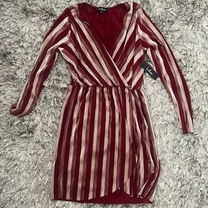 Burgundy and gold faux wrap dress